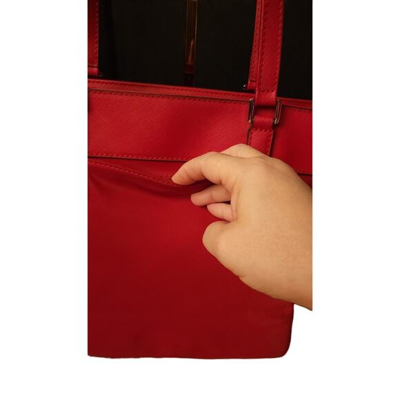 Michael Kors Small Top Nylon & Saffiano Leather Zip Tote, color Crimson Red. - Picture 8 of 9